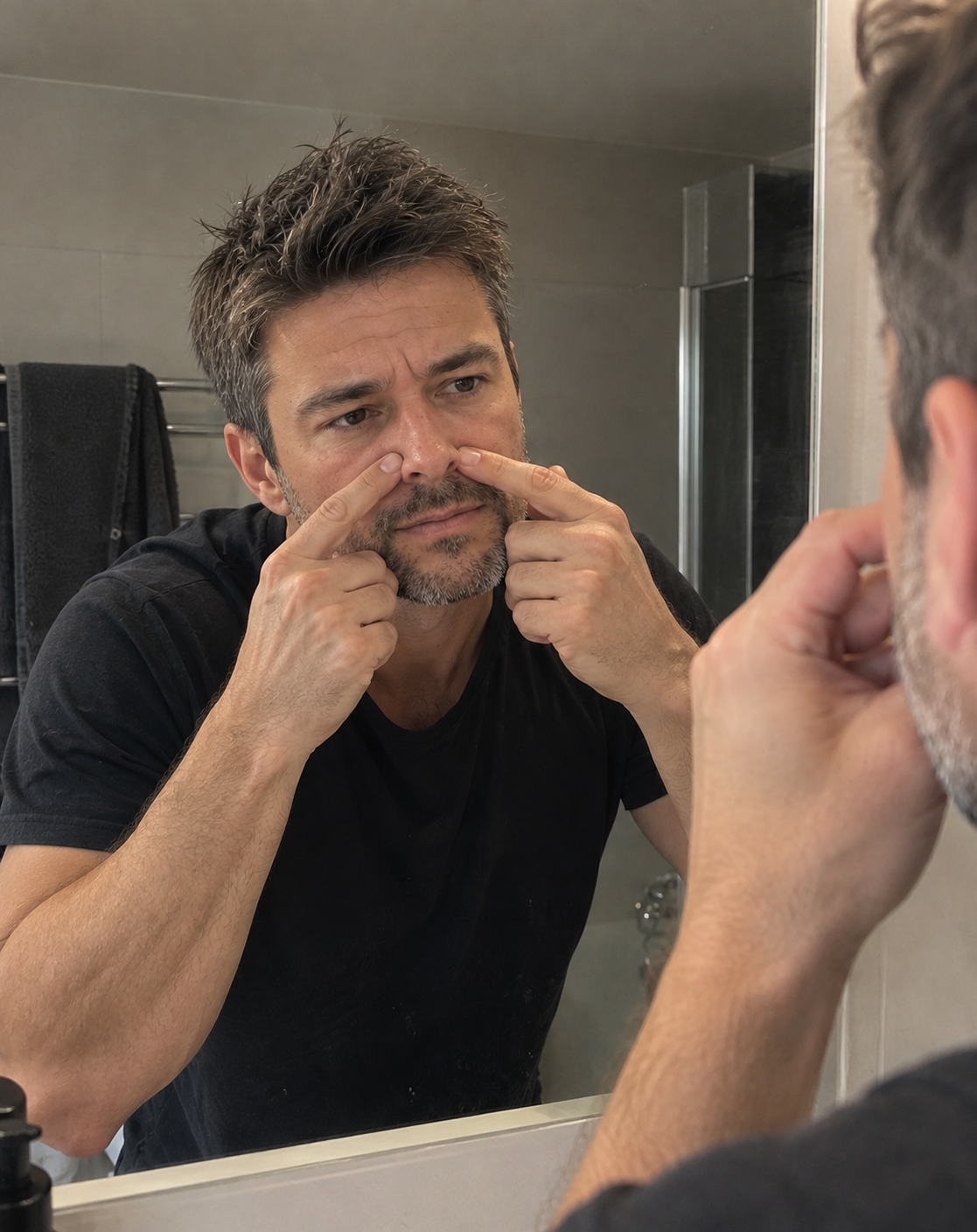 Julien observe sa respiration devant le miroir